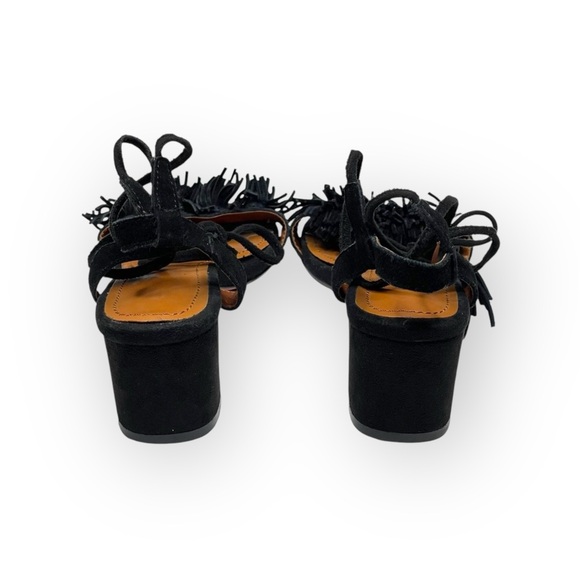 Fringe Block Heel Ankle Strap Sandals ꧁ Black Suede ꧁ 9.5M 260 ꧁ Leather Sole ꧂ - Picture 5 of 16